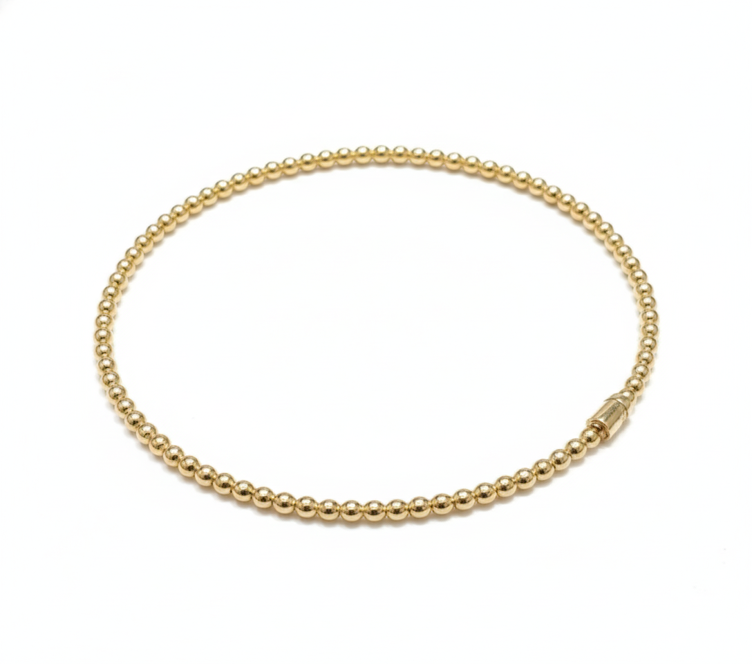 18K Solid Gold Beaded Bangle