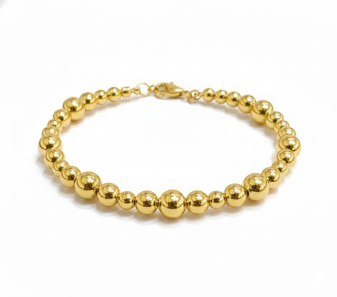 18K Solid Gold Classic Beaded Bracelet