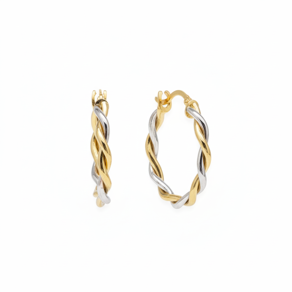 18K Solid Gold Two-Toned Hoop Earrings