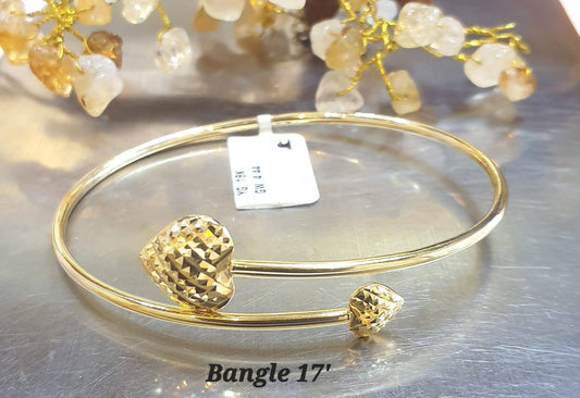 18K Solid Gold Heart Diacut Bangle
