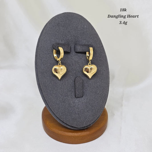 18K Loop Dangling Heart Earrings