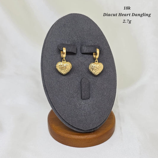18K Diacut Heart Danglings Earrings