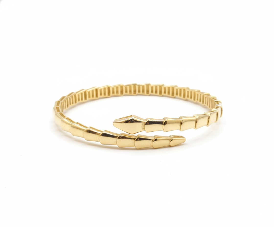 18K Solid Gold Scale Link Bangle
