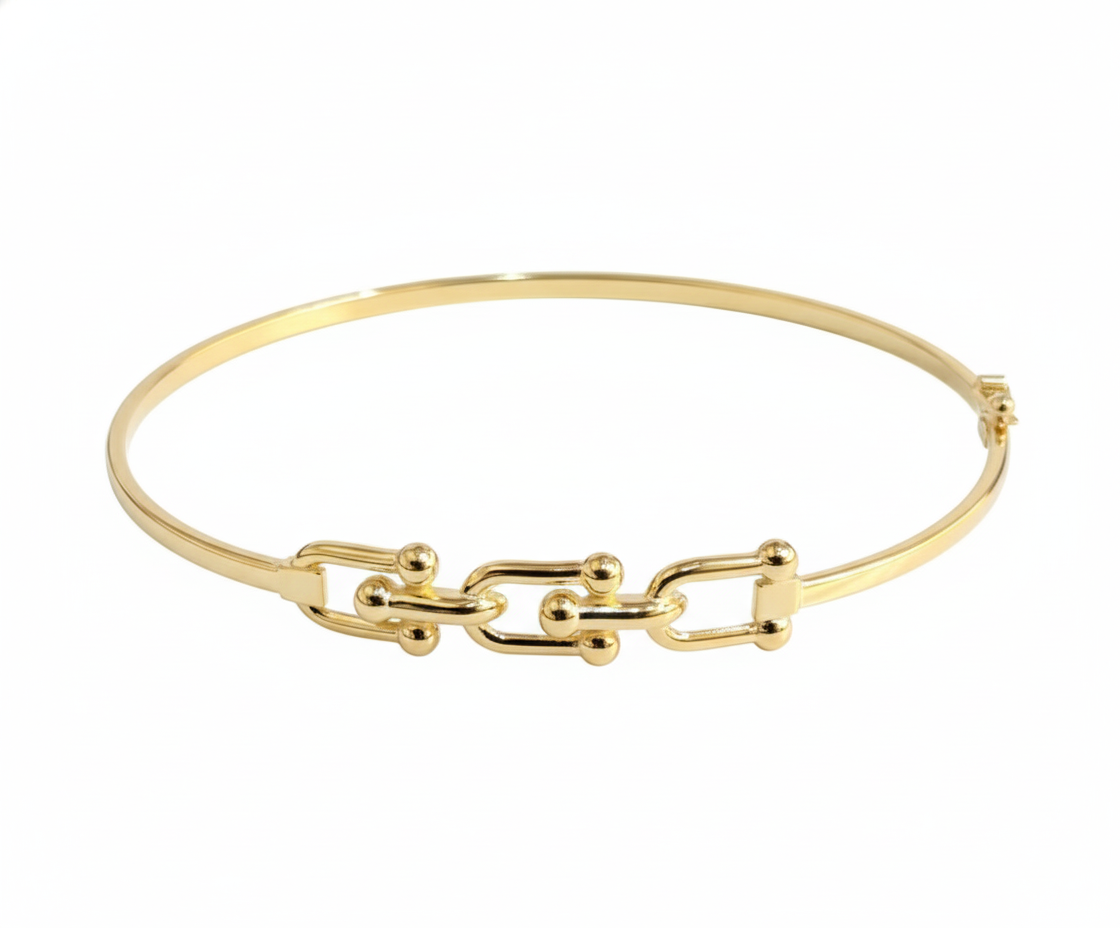 18K Solid Gold Paperclip Bangle