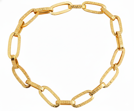 18K Solid Gold Greek Key Paperclip Bracelet