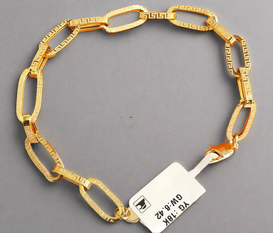 18K Solid Gold Greek Key Paperclip Bracelet