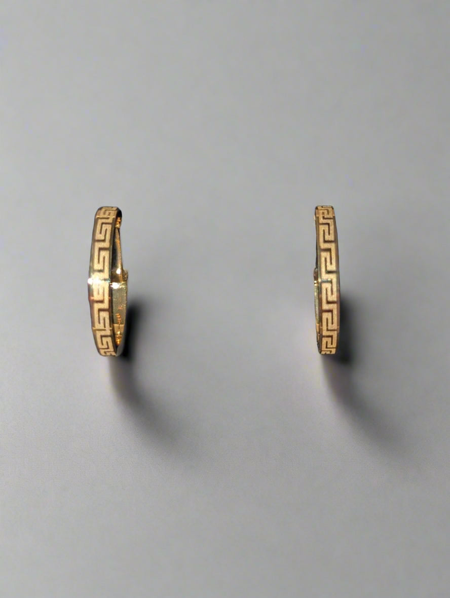18K Greek Key Hoop Earrings