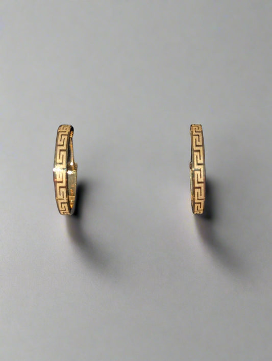 18K Greek Key Hoop Earrings