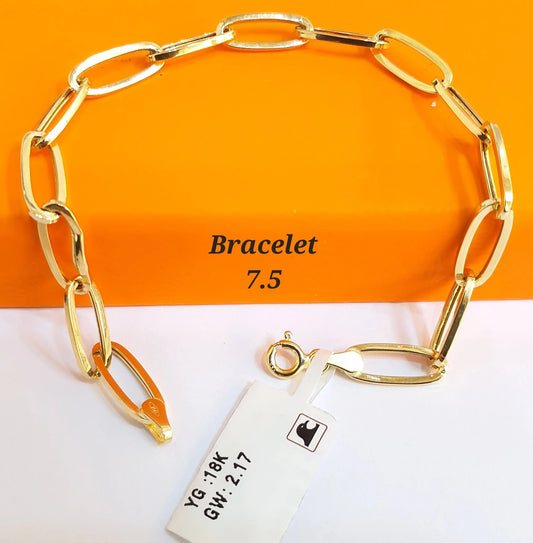 18K Solid Gold Paperclip Chain Bracelet