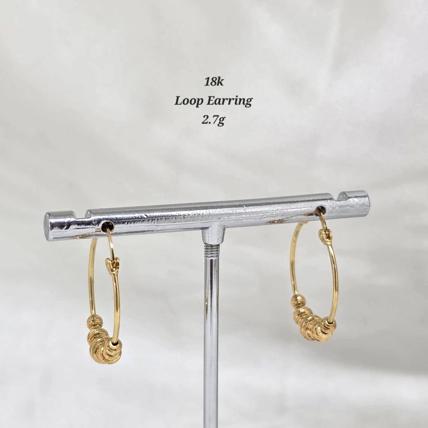 18K Gold Loop Earrings with Bead Accents