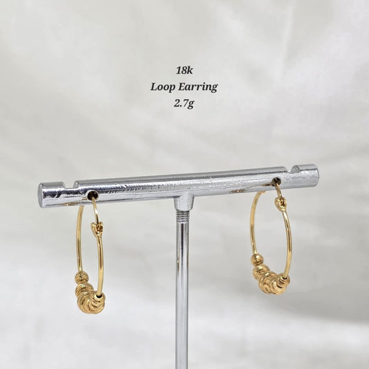 18K Gold Loop Earrings with Bead Accents
