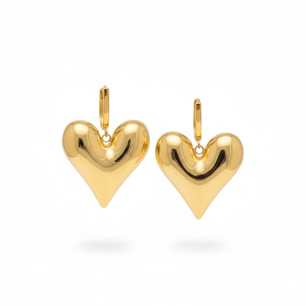 18K Solid Gold Dangling Happy Heart