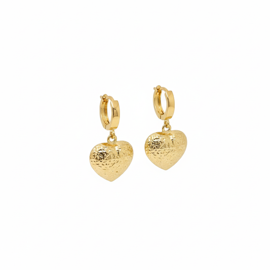 18K Solid Gold Diacut Heart Danglings Earrings