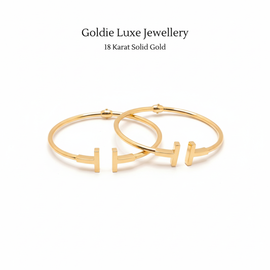 18K Solid Gold Axis Bangle