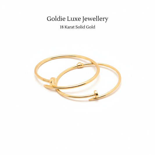 18K Solid Gold Nail Bangle
