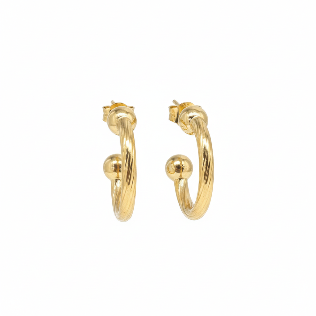 18K Solid Gold Half Hoop Stud Earrings