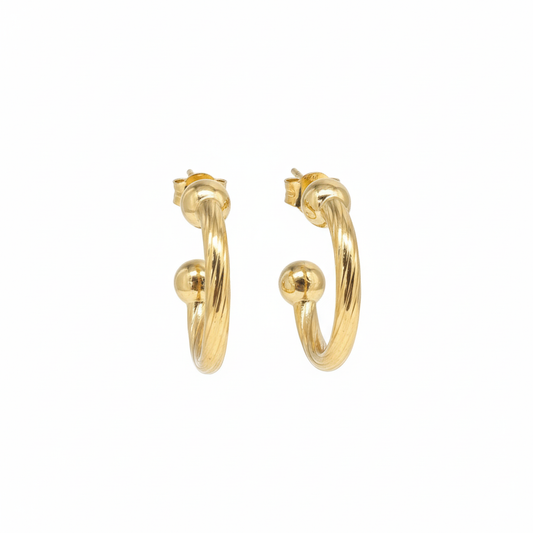 18K Solid Gold Half Hoop Stud Earrings