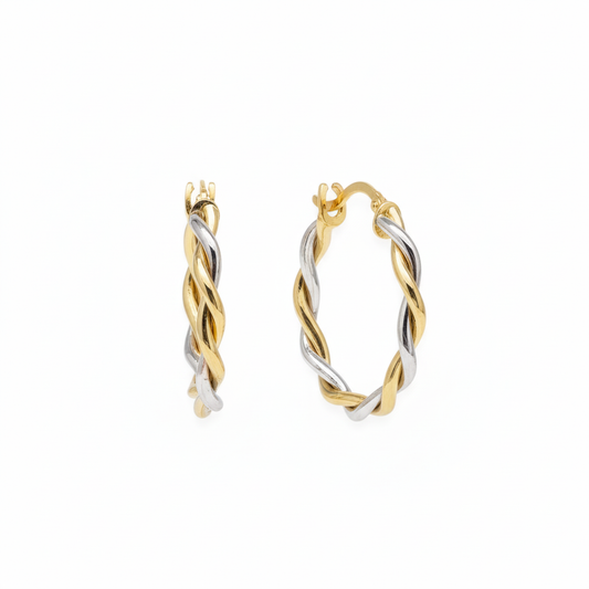 18K Solid Gold Two-Toned Hoop Earrings